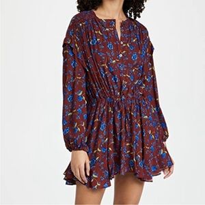 Free People Womens L Flower Fields Mini Dress Burgundy